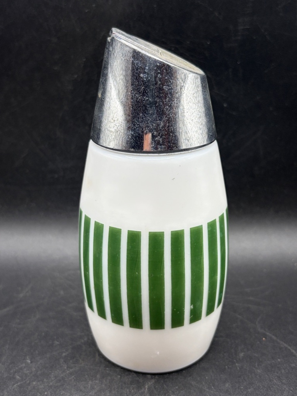 Gemco Westinghouse Green & White Striped MCM Vintage Glass & Metal Sugar Shaker